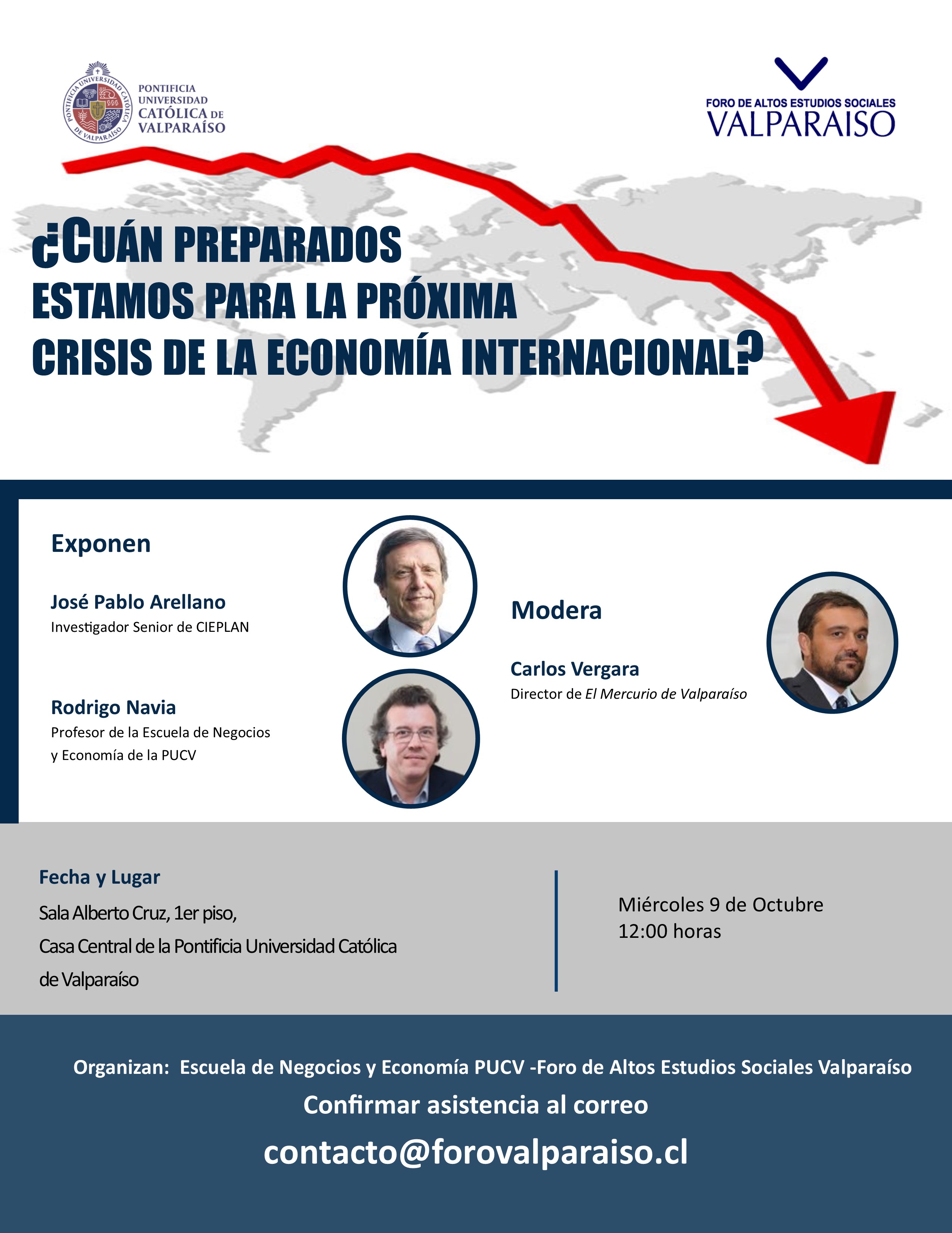 Foro Valparaíso organiza conversatorio "¿Cuán preparados estamos para la próxima crisis de la economía internacional?" en la PUCV